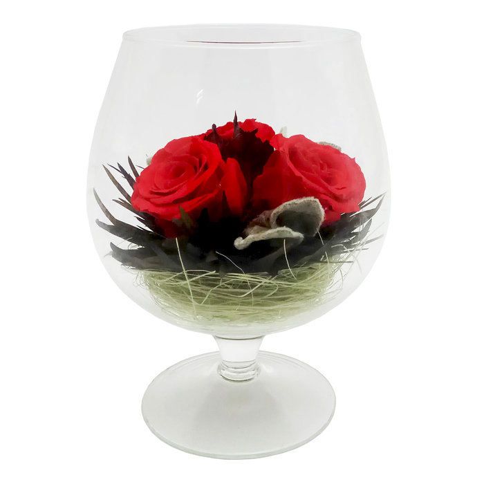 Композиция в вазе, розы красные, 13 х 13 х 18 см