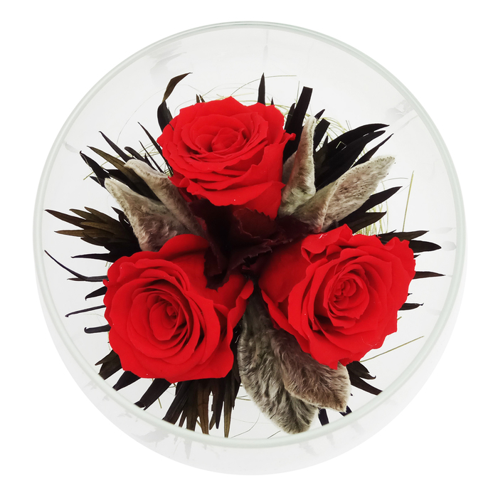 Композиция в вазе, розы красные, 13 х 13 х 18 см
