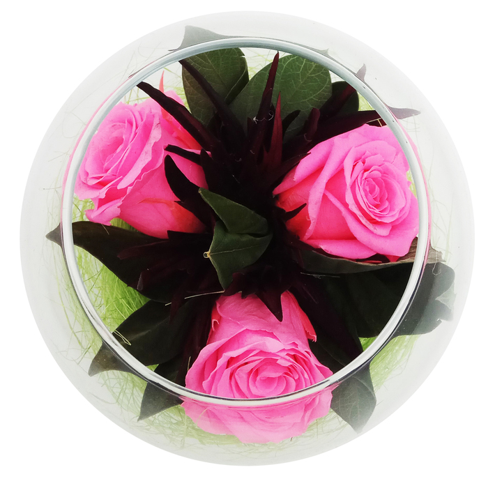 Композиция в вазе, розы ярко-розовые, 12 х 12 х 10 см