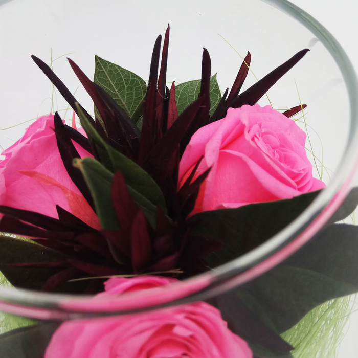 Композиция в вазе, розы ярко-розовые, 12 х 12 х 10 см