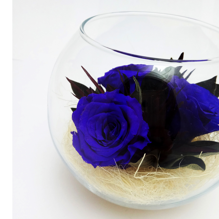 Композиция в вазе, розы лиловые, 12 х 12 х 10 см
