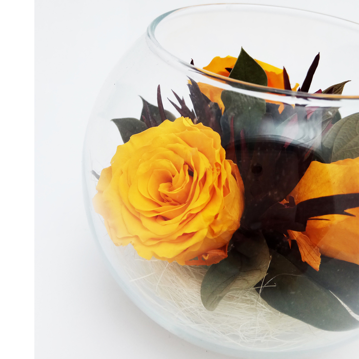 Композиция в вазе, розы оранжевые, 12 х 12 х 10 см