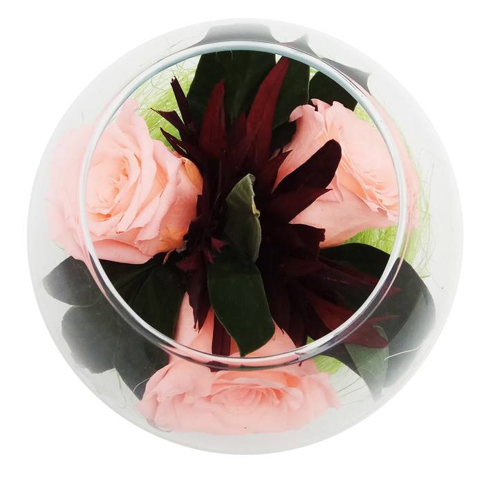 Композиция в вазе, розы персиковые, 12 х 12 х 10 см