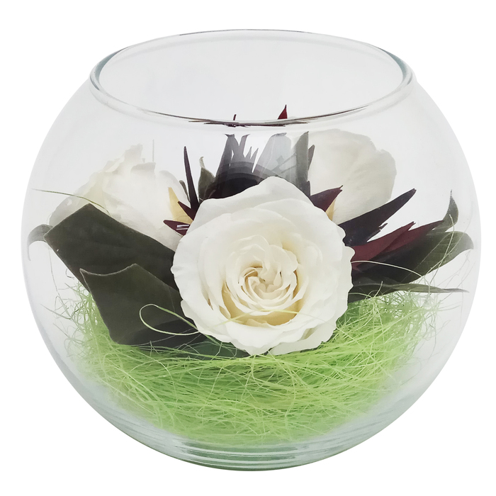 Композиция в вазе, розы белые, 12 х 12 х 10 см