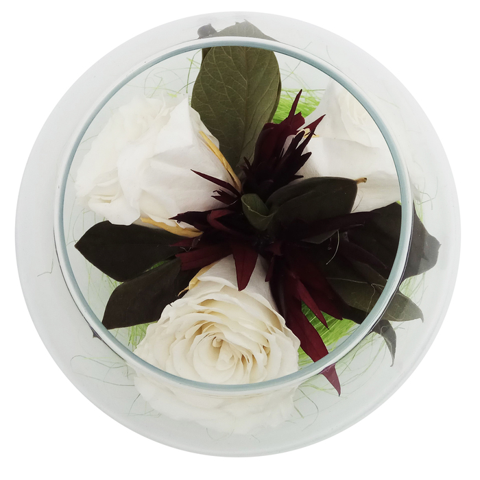 Композиция в вазе, розы белые, 12 х 12 х 10 см