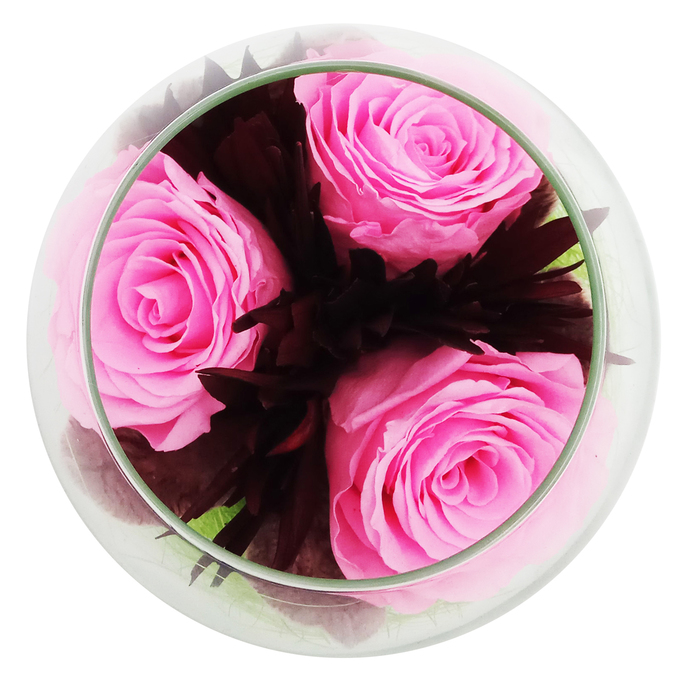 Композиция в вазе, розы ярко-розовые, 9 х 9 х 8 см