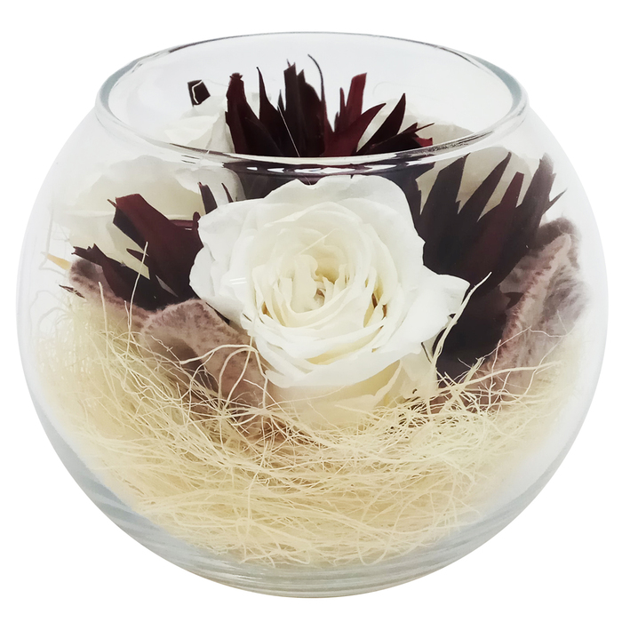 Композиция в вазе, розы белые, 9 х 9 х 8 см