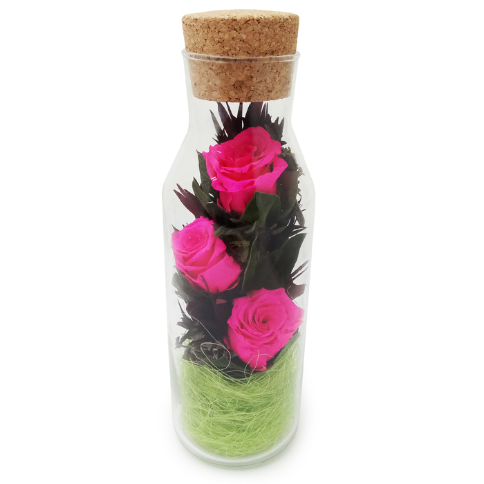 Композиция в вазе &quot;Графин&quot;, розы ярко-розовые, 9 х 9 х 28 см
