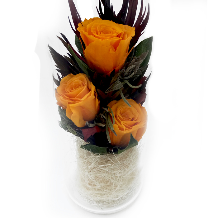 Композиция в вазе "Графин", розы оранжевые, 9 х 9 х 28 см