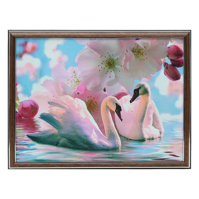 Картина "Лебеди под цветами" 33*43 см