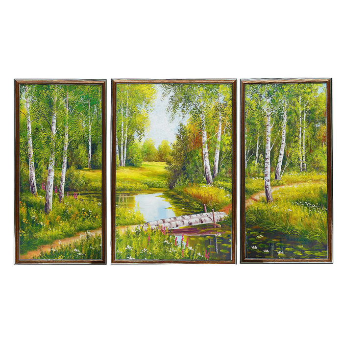 Модульная картина "Берёзовый мостик" 33*63-2, 43*63см,   63*109 см