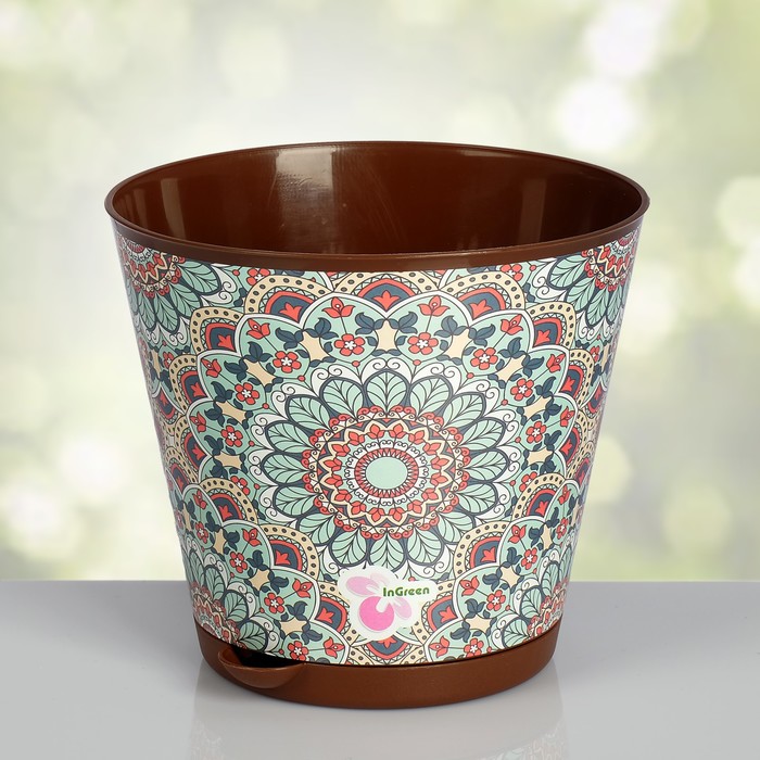 Горшок 1,8 л, d=16 см "Крит. Винтажный мотив" с системой прикорневого полива