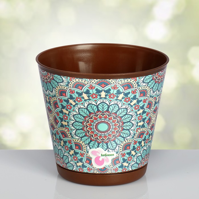 Горшок 0,7 л, d=12 см "Крит. Винтажный мотив" с системой прикорневого полива