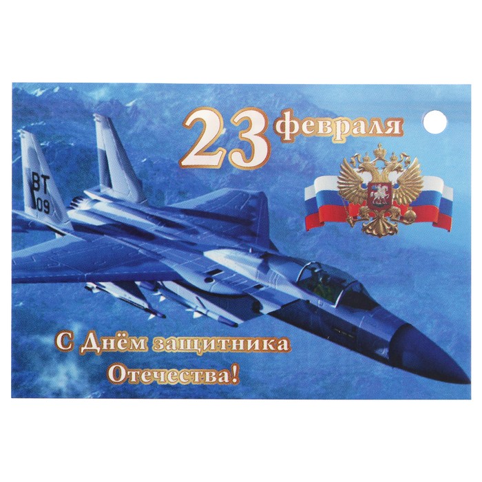 Открытка - шильдик "23 февраля. С Днём Защитника Отечества" самолёт, символика РФ
