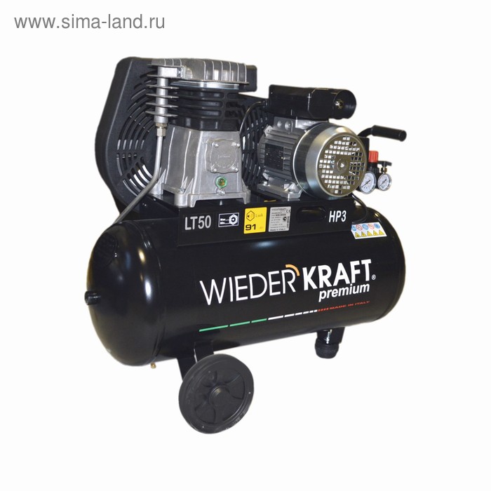 Компрессор WIEDERKRAFT WDK-90532, двухцилиндровый, ременной, 50 л, 320 л/мин, 10 бар комплект маслораздачи для бочки wiederkraft wdk 89204 60 200 л