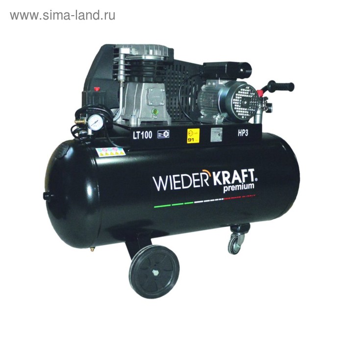 Компрессор WIEDERKRAFT WDK-91032, двухцилиндровый, ременной, 100 л, 320 л/мин, 10 бар. комплект маслораздачи для бочки wiederkraft wdk 89204 60 200 л