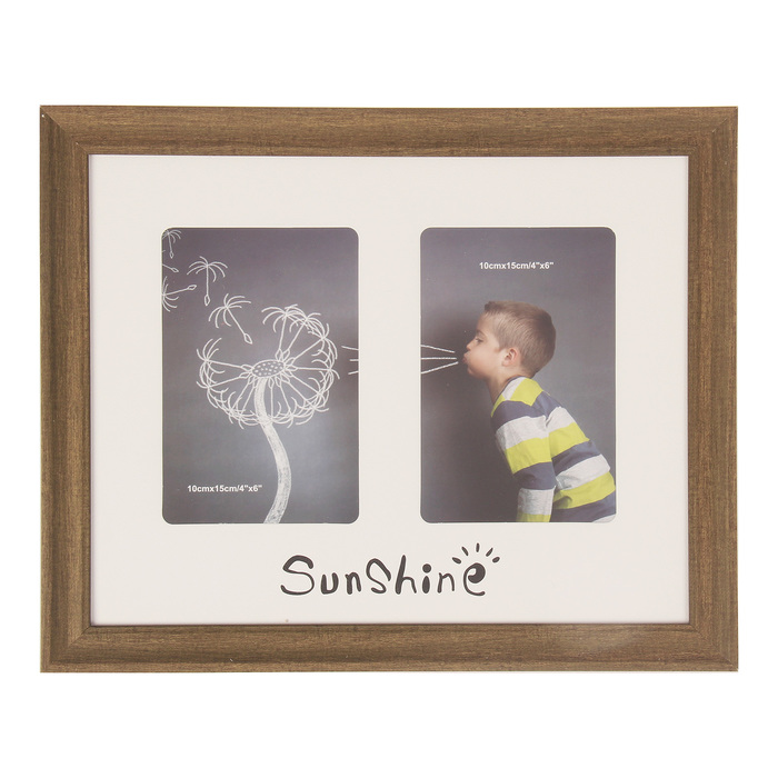 Фоторамка пластик с паспарту на 2 фото 10х15 см "Солнце" коричневая 28х34 см