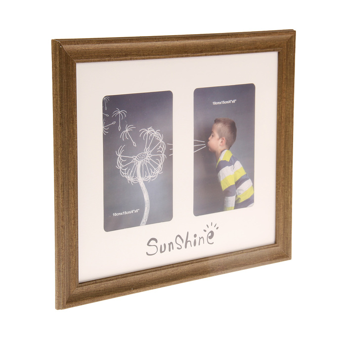 Фоторамка пластик с паспарту на 2 фото 10х15 см "Солнце" коричневая 28х34 см