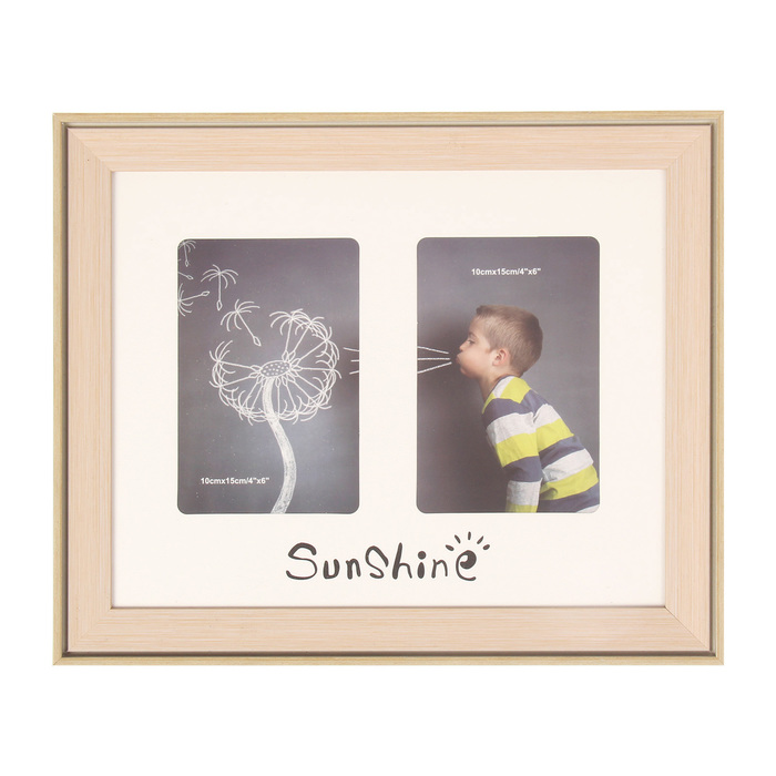 Фоторамка пластик с паспарту на 2 фото 10х15 см "Солнце" розовая 29х35 см