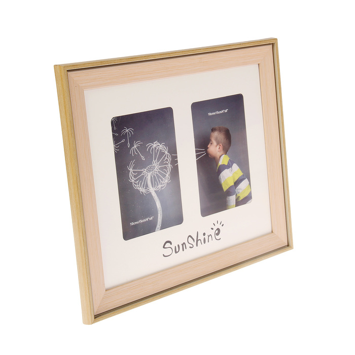 Фоторамка пластик с паспарту на 2 фото 10х15 см "Солнце" розовая 29х35 см