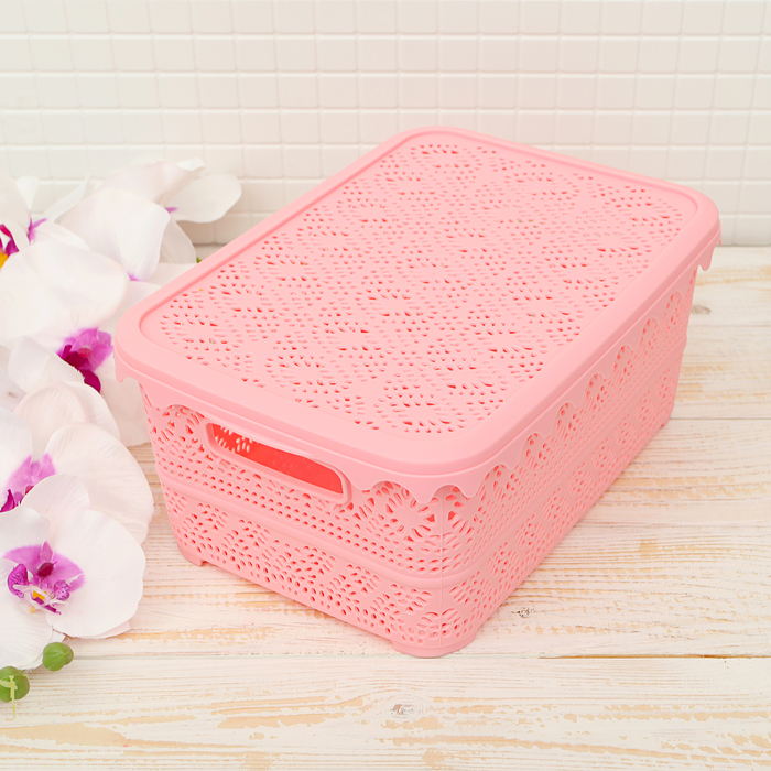 Контейнер для хранения с крышкой 29х20х12 см "Ажур", цвет розовый