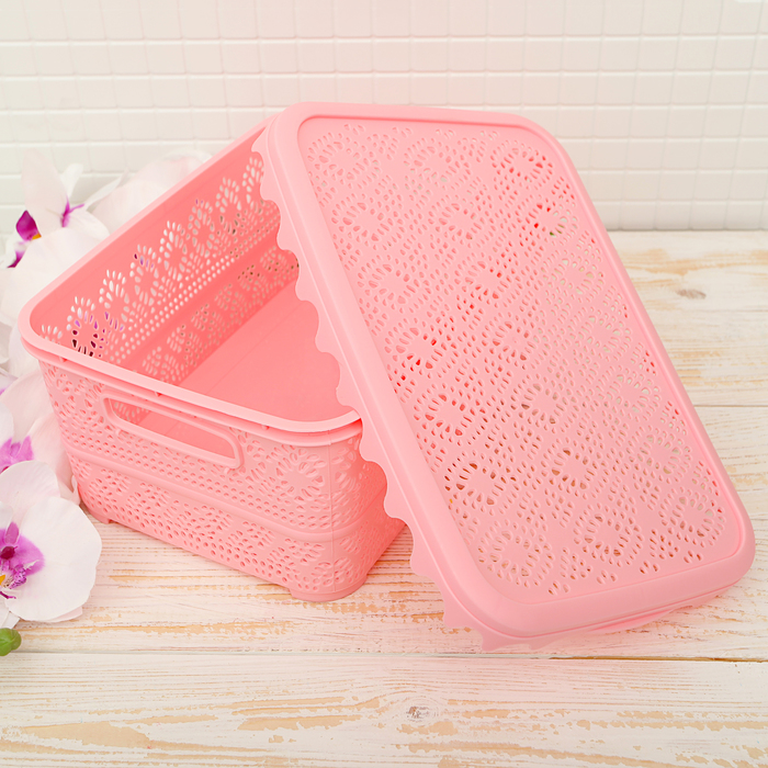 Контейнер для хранения с крышкой 29х20х12 см "Ажур", цвет розовый