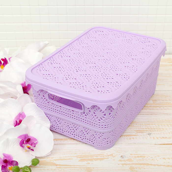 Контейнер для хранения с крышкой 29х20х12 см "Ажур", цвет фиолетовый
