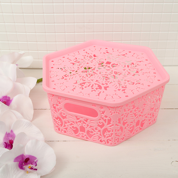 Контейнер для хранения с крышкой 26х23х10 см "Бабочки", розовый