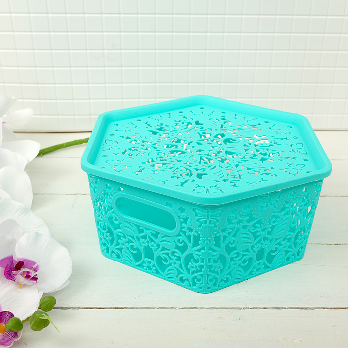 Контейнер для хранения с крышкой 26х23х10 см "Бабочки", голубой