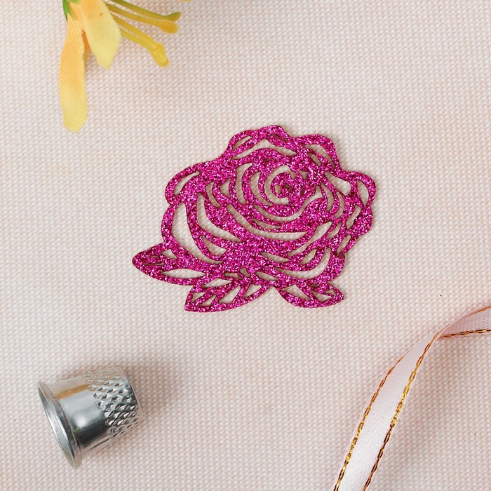 Термоаппликация "Блёстки. Роза", 5см, цвет розовый