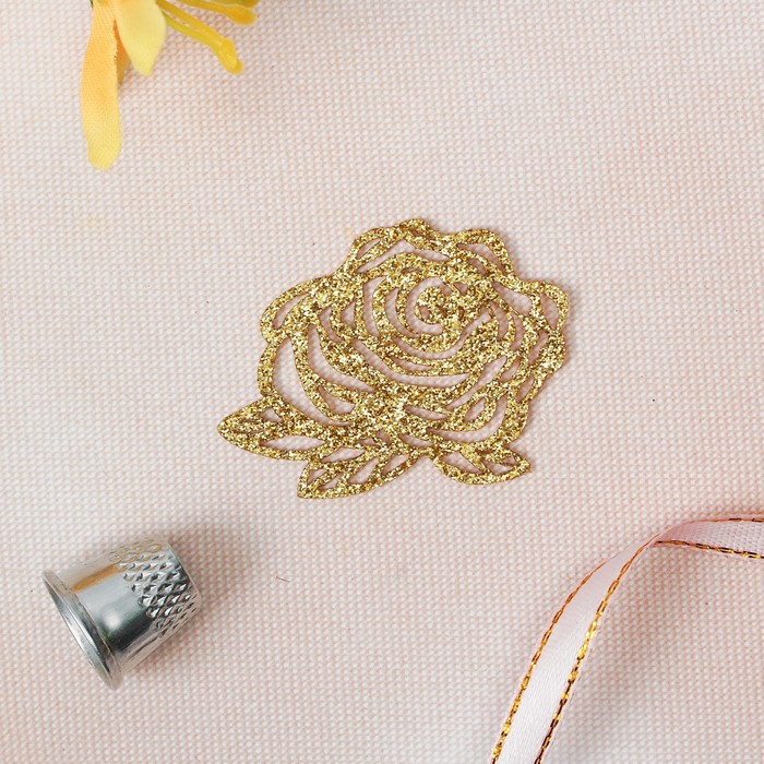 Термоаппликация "Блёстки. Роза", 5см, цвет золотой