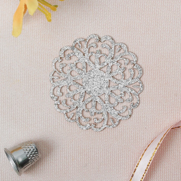 Термоаппликация "Блёстки. Узор", d=5,5см, цвет серебряный