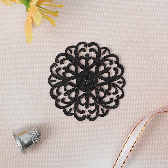 Термоаппликация "Блёстки. Узор", d=5,5см, цвет чёрный