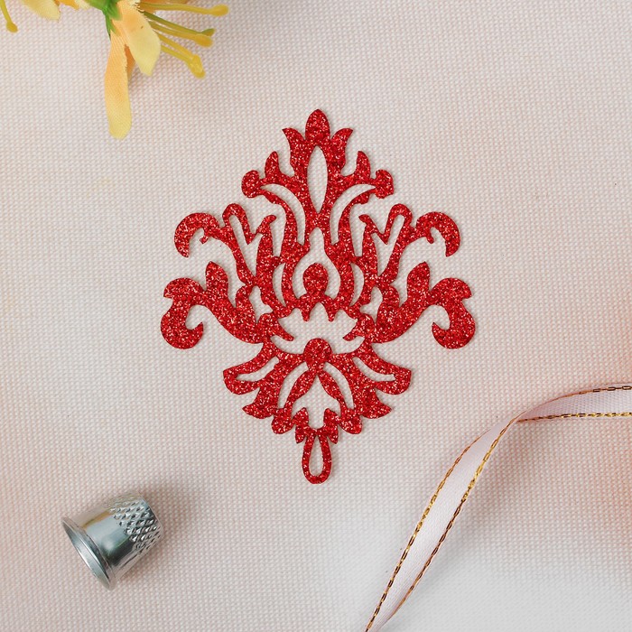 Термоаппликация "Блёстки. Дамаск", 8см, цвет красный