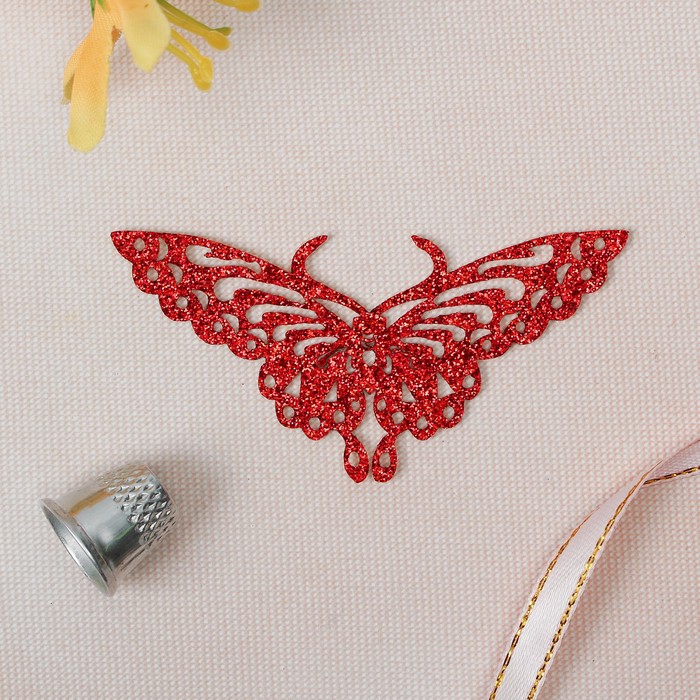 Термоаппликация "Блёстки. Бабочка", 8см, цвет красный