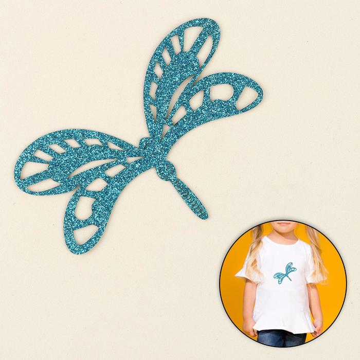 Термоаппликация "Блёстки. Стрекоза", 11см, цвет бирюзовый
