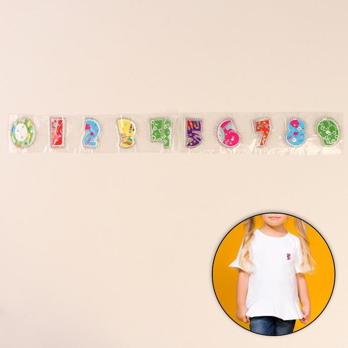 Термоаппликация со стразами "Цифры", 4*4см, 10шт на листе, цвет МИКС