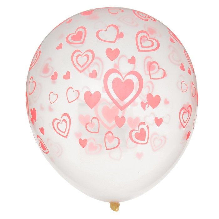 Шар латексный 12" "Сердца", неон, прозрачный, набор 5 шт.