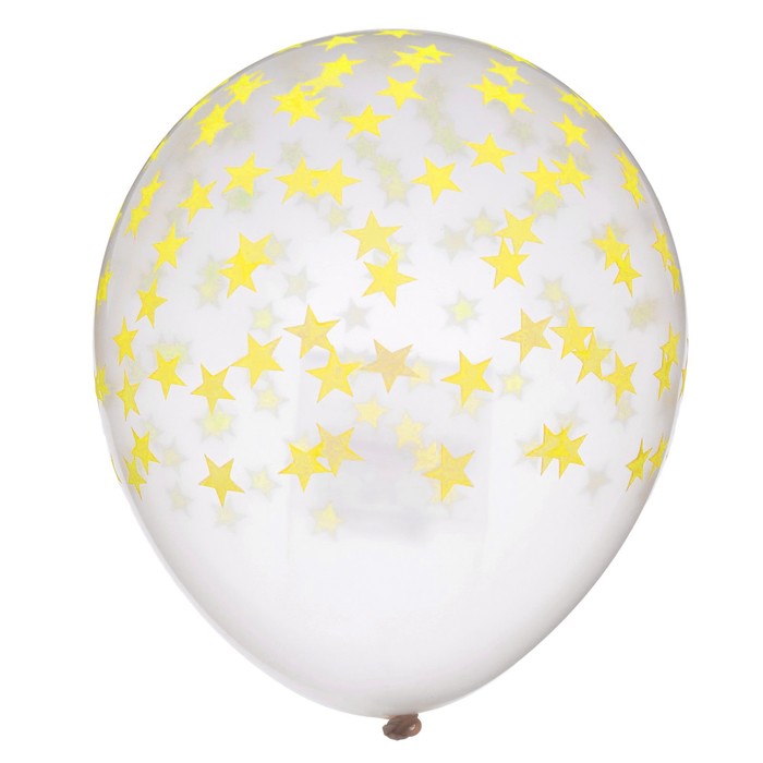 Шар латексный 12" "Желтые звёзды", неон, прозрачный, набор 5 шт.
