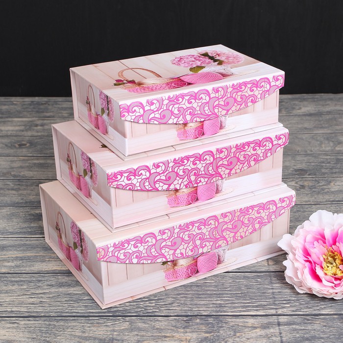 Набор коробок 3в1 "Букет гортензии", 30 х 21 х 9,5 - 24 х 17 х 7,5 см