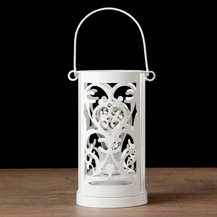 Лампа настольная лофт + подвес "Сердце ажурное" белая от батареек 3ААА 19х10,5х10,5 см