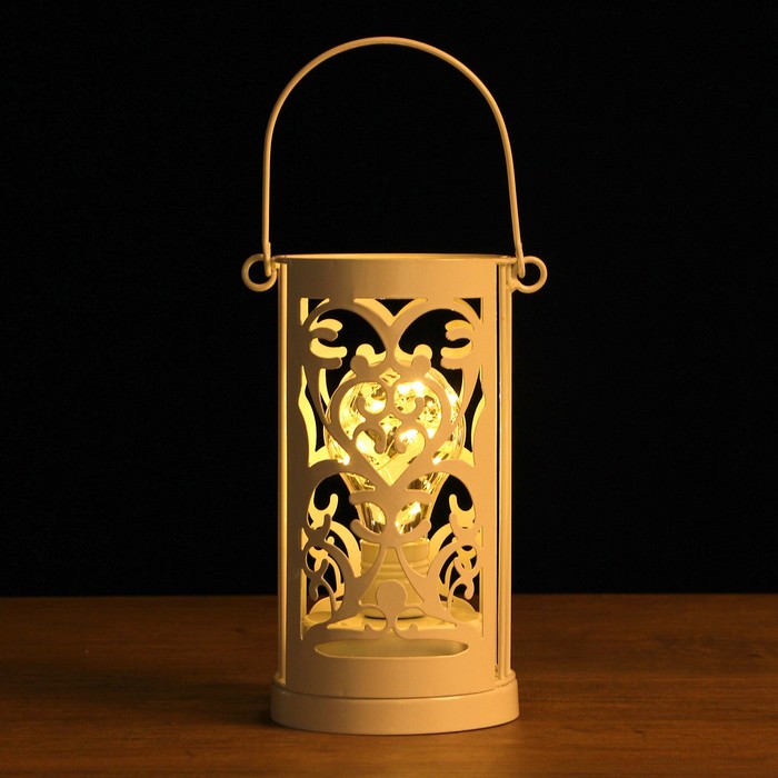 Лампа настольная лофт + подвес "Сердце ажурное" белая от батареек 3ААА 19х10,5х10,5 см