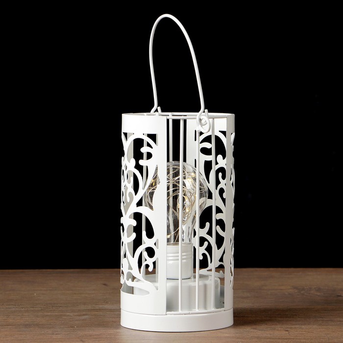 Лампа настольная лофт + подвес "Сердце ажурное" белая от батареек 3ААА 19х10,5х10,5 см