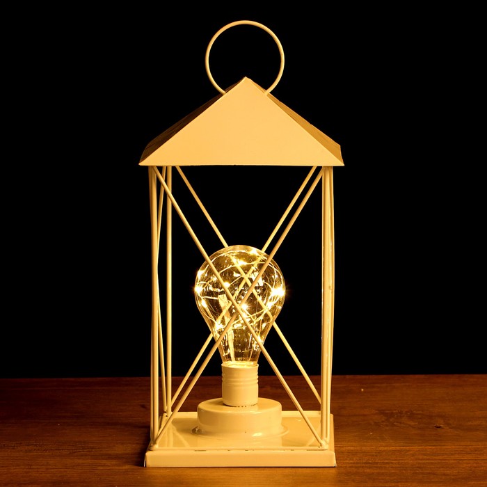 Лампа настольная лофт + подвес "Фонарь" белая от батареек 3ААА 28,5х15х15 см