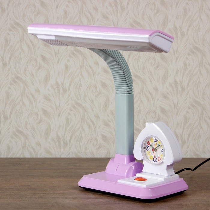 Лампа настольная LEDх12 11W "Школьная" с часами розовая 48,5х30х15 см