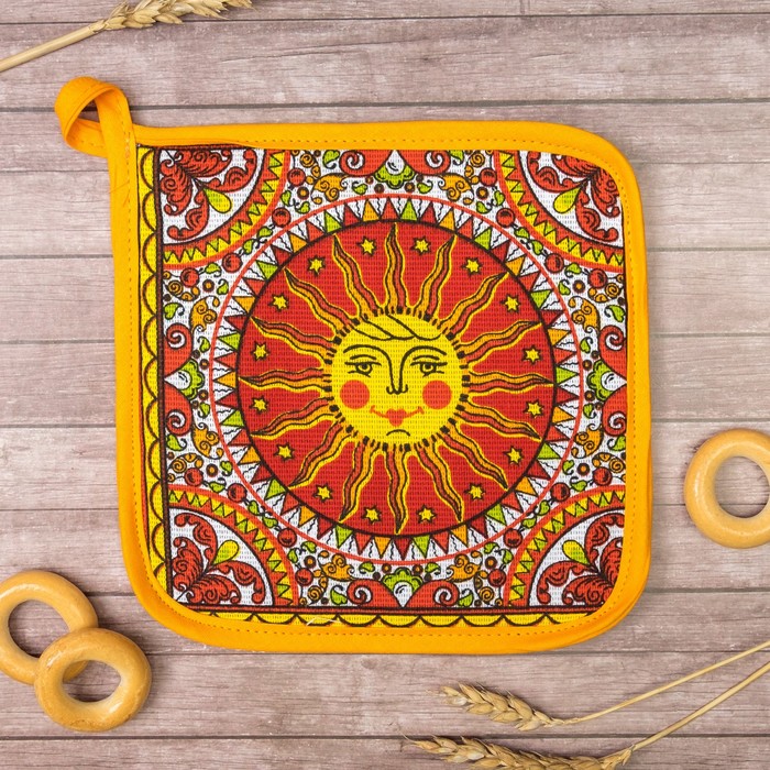 Набор "Доляна" Масленница/вид 2,: варежка 18 х 26 см, прихватка 17 х 17 см, рогожка 162 г/м²