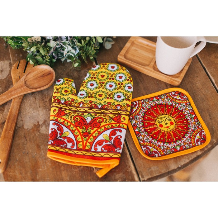 Набор "Доляна" Масленница/вид 2,: варежка 18 х 26 см, прихватка 17 х 17 см, рогожка 162 г/м²