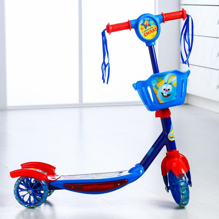 Самокат СМЕШАРИКИ "В движении сила!" музыка, свет, три колеса PVC d=130/110 мм, с корзиной