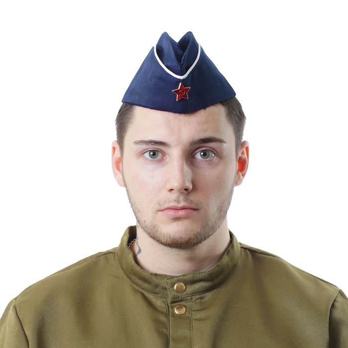 Пилотка со звездой, обхват головы 54-57 см, цвет синий с белым кантом