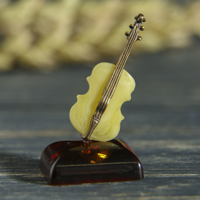 Сувенир из латуни и янтаря "Скрипка" МИКС